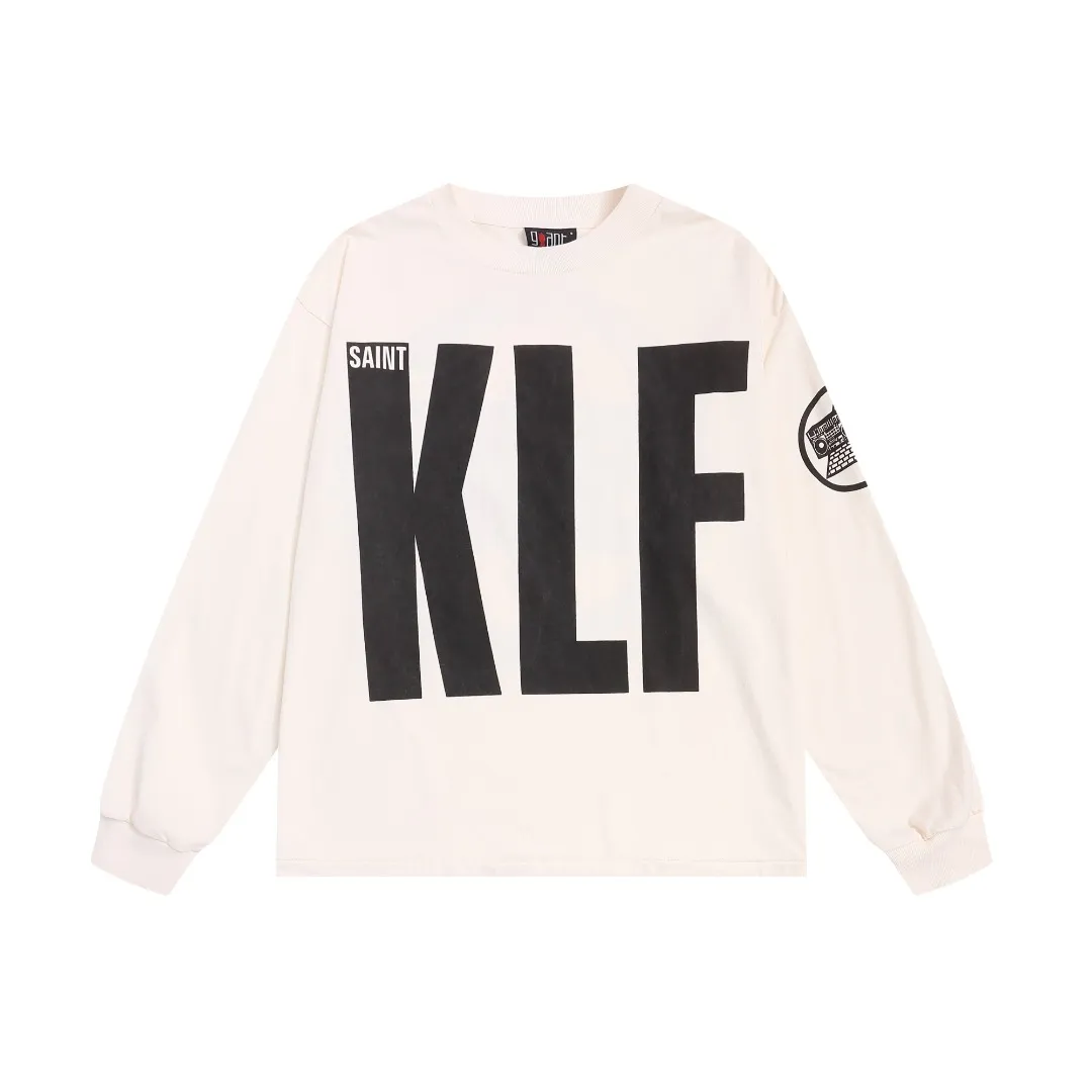 European and American Saint Michael klf exhibition limited printing high street retro long-sleeved T-shirt for men and women loose white cotton bottoming shirt Fabric: 260g Style number: SM658 Size: S-M-L-XL Color: White Price: P144